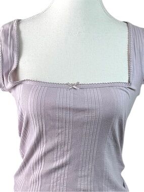 BDG Ribbed Baby Tee Medium Purple Square Neck Stretch Fitted Y2K Casual Top Crop